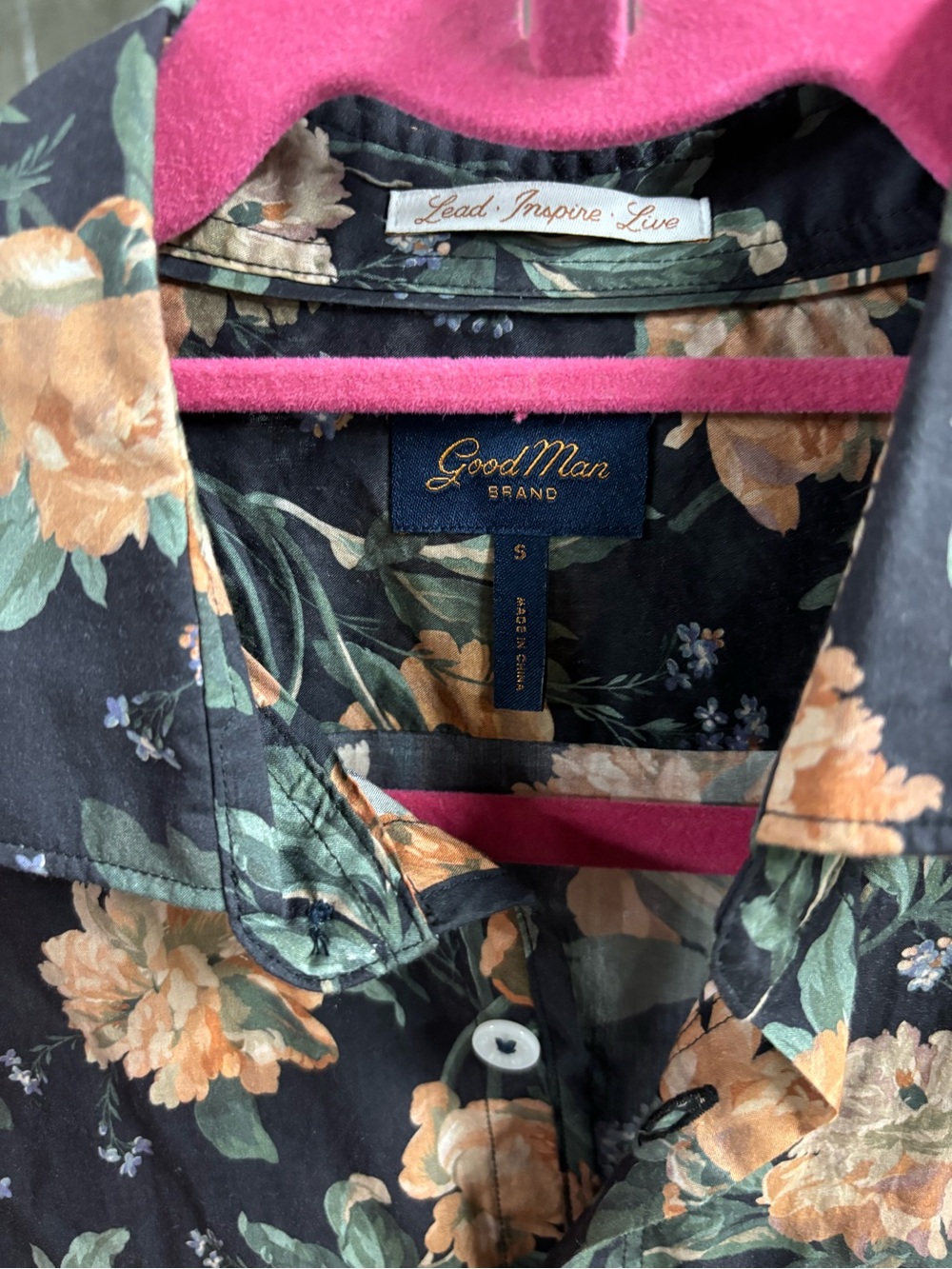 Good Man Brand Black Floral Button-Down Shirt with Orange & Green Print